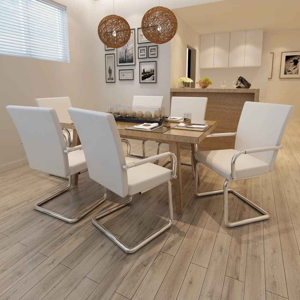 vidaXL Cadeiras de jantar cantilever 2 pcs couro artificial branco